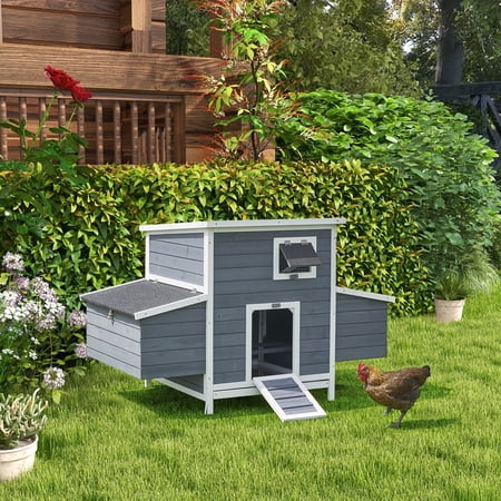 59" Large Chicken Coop for 2-6 Chickens, Wooden Hen House with 4 Nesting Boxes, Outdoor Poultry Cage Rabbit Cage w/Ramps & Ventilation Window, 59''L*33.5''W*38.6''H