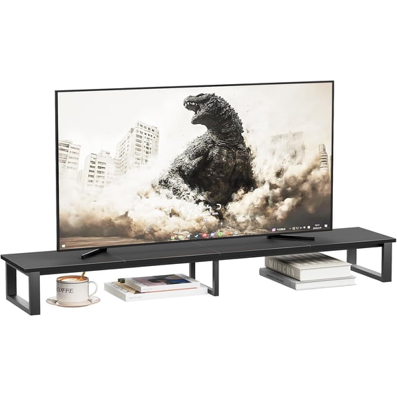 59" Large TV Riser Stand for 32-75 Inch TV, TV Shelf with Steel Legs, Tabletop TV Riser for Home Living Room, Study Office (Black)