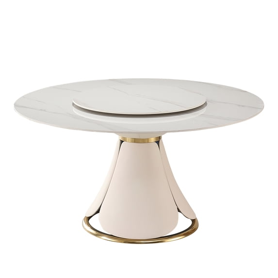 59" Leavader Sintered Stone Round Kitchen Dining Table Set with 31.5 ...
