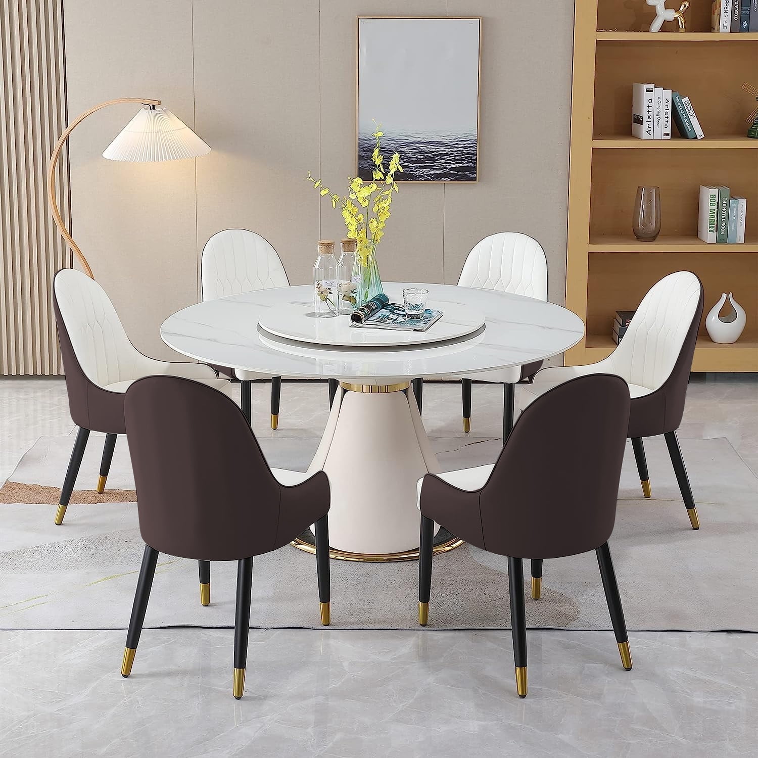 59” Leavader Sintered Stone Round Kitchen Dining Table Set with 31.5 ...