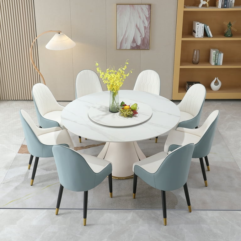 Leavader 59” Round Dining Table Set with Sintered Stone,