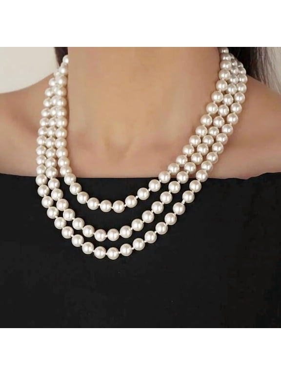 59" Long Pearl Necklace, Faux Long Pearl Necklaces for Women, Vintage Elegant Long Pearls, Pearl Necklace for Wedding Party Halloween Costume Jewelry