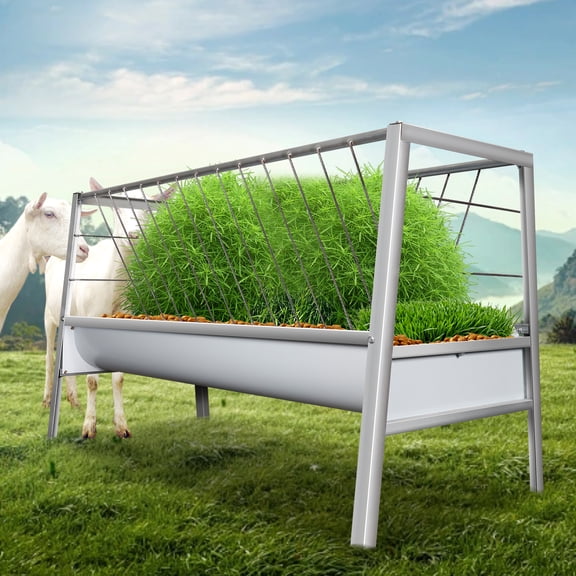 59" Long Sheep Trough, Heavy Duty Galvanized Hay & Feed Trough for Sheep, 14 Goats Feeding Capacity