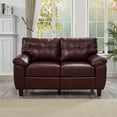 thumbnail image 1 of 59" Loveseat Modern Design Faux Leather Couch, Living Room Sofa with Storage, Big Armrest Sofa, Upholstered Breathable PU Leather Sofa (Burgundy), 1 of 11
