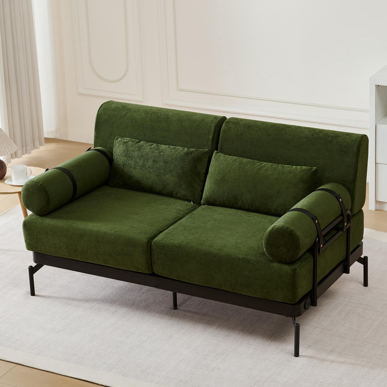 59" Loveseat Sofa with USB Ports,Modern Sofa Couch 2-Seater Sofa with 2 Pillows,Cylindrical Armrests for Living Room Bedroom Apartment,Green