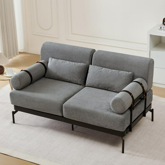 59" Loveseat Sofa with USB Ports,Modern Sofa Couch 2-Seater Sofa with 2 Pillows,Cylindrical Armrests for Living Room Bedroom Apartment,Grey
