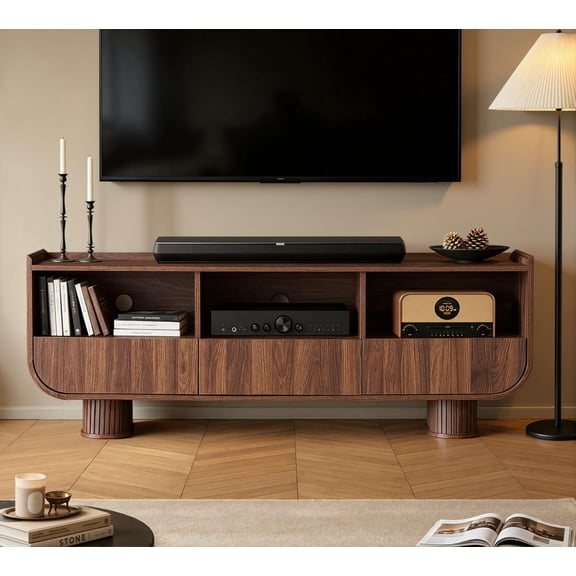 59" Mid Century Modern TV Stand for 65 Inch TV, Walnut