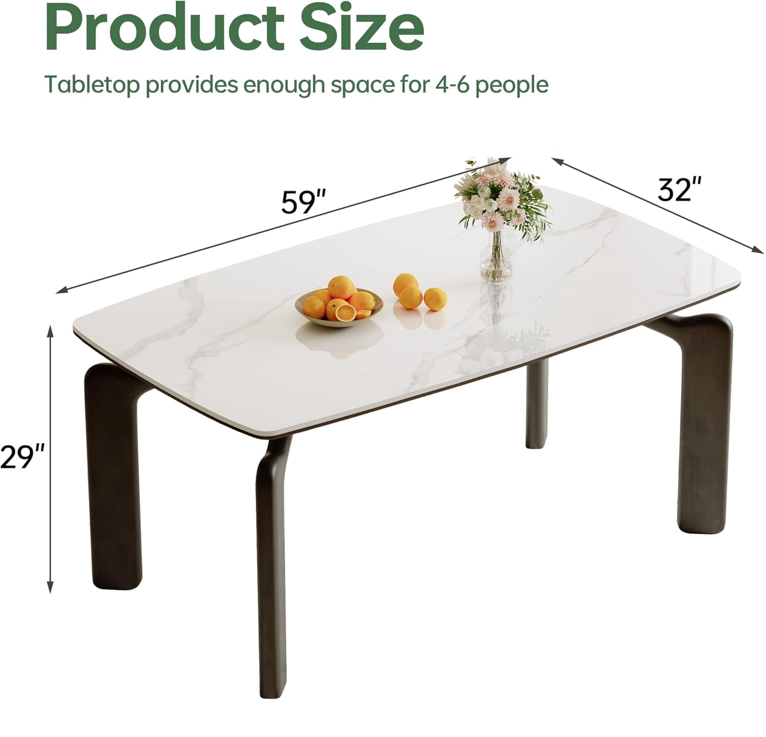 59'' Modern Dining Table, Sintered Stone Rectangular Table with Metal ...