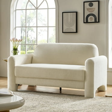 59" Modern Loveseat Sofa Chenille Fabric 2-Seater Couch with Curved Design for Small Space Living Room Ivory