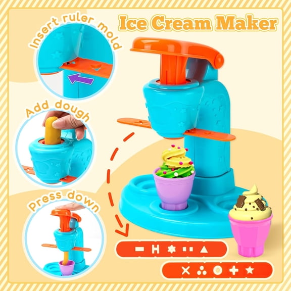 59 PCS 3 in 1 Dough Set for Kids Ages 3-8, Art Crafts  Kit with Noodle Hamburger Maker , Ice  & Food  Toys
