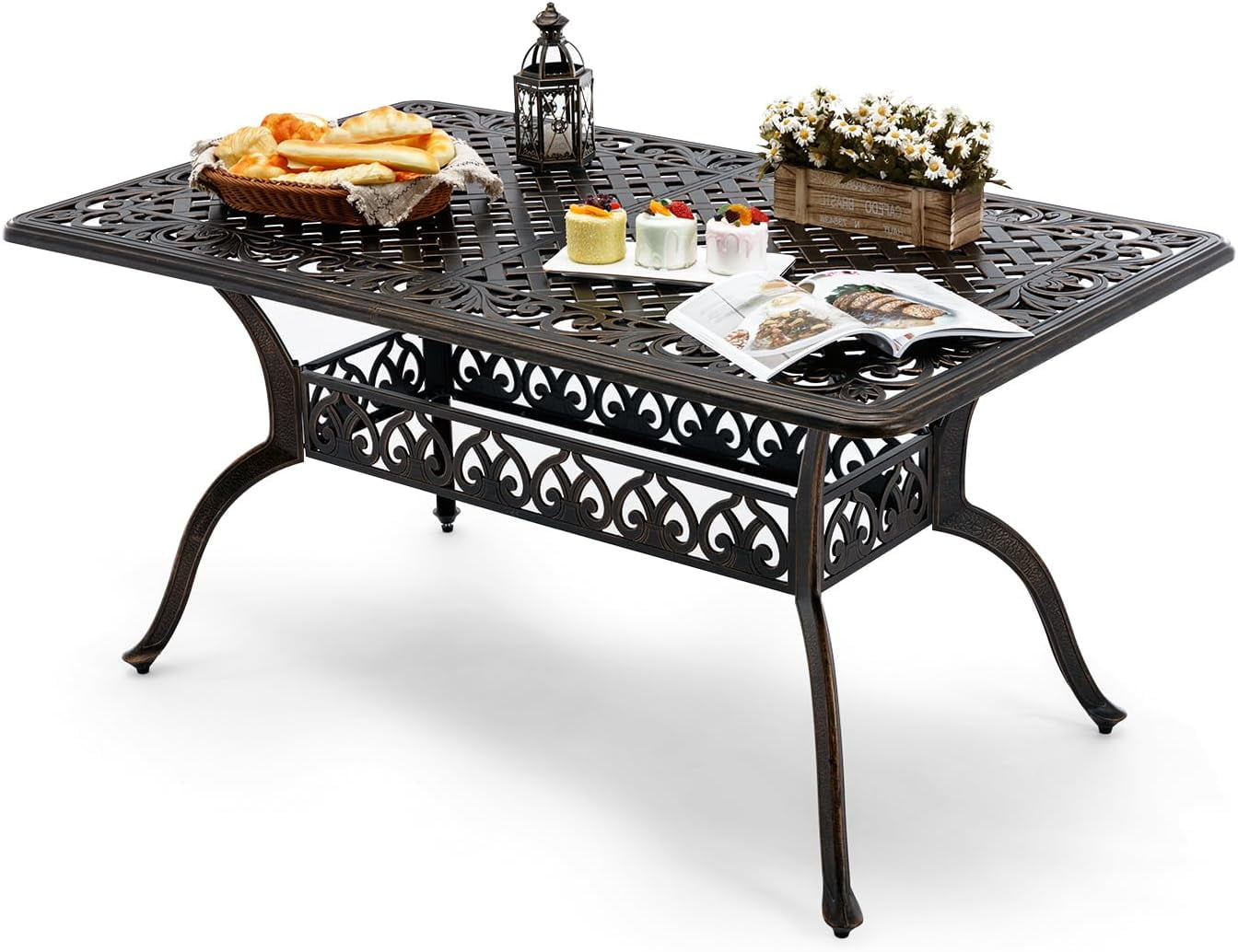 59” Patio Outdoor Dining Table for 6, Cast Aluminum Rectangle Patio