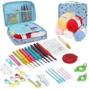 59 Pcs Crochet Hooks Kit ,Beginners Portable Crochet Set Including Yarn, Crochet Hooks,Plastic Large Eye Needle Crochet tools and Crochet Accessories