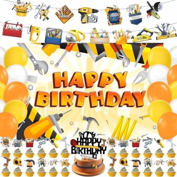 59 Pcs Handyman Tools Birthday Party Supplies, Handyman Tools Themed Party Decoration Toolbox Backdrop Balloons Cake Cupcake Topper for Handyman Tools Themed Party Decor$$Home Decor, Kitchen, & Other