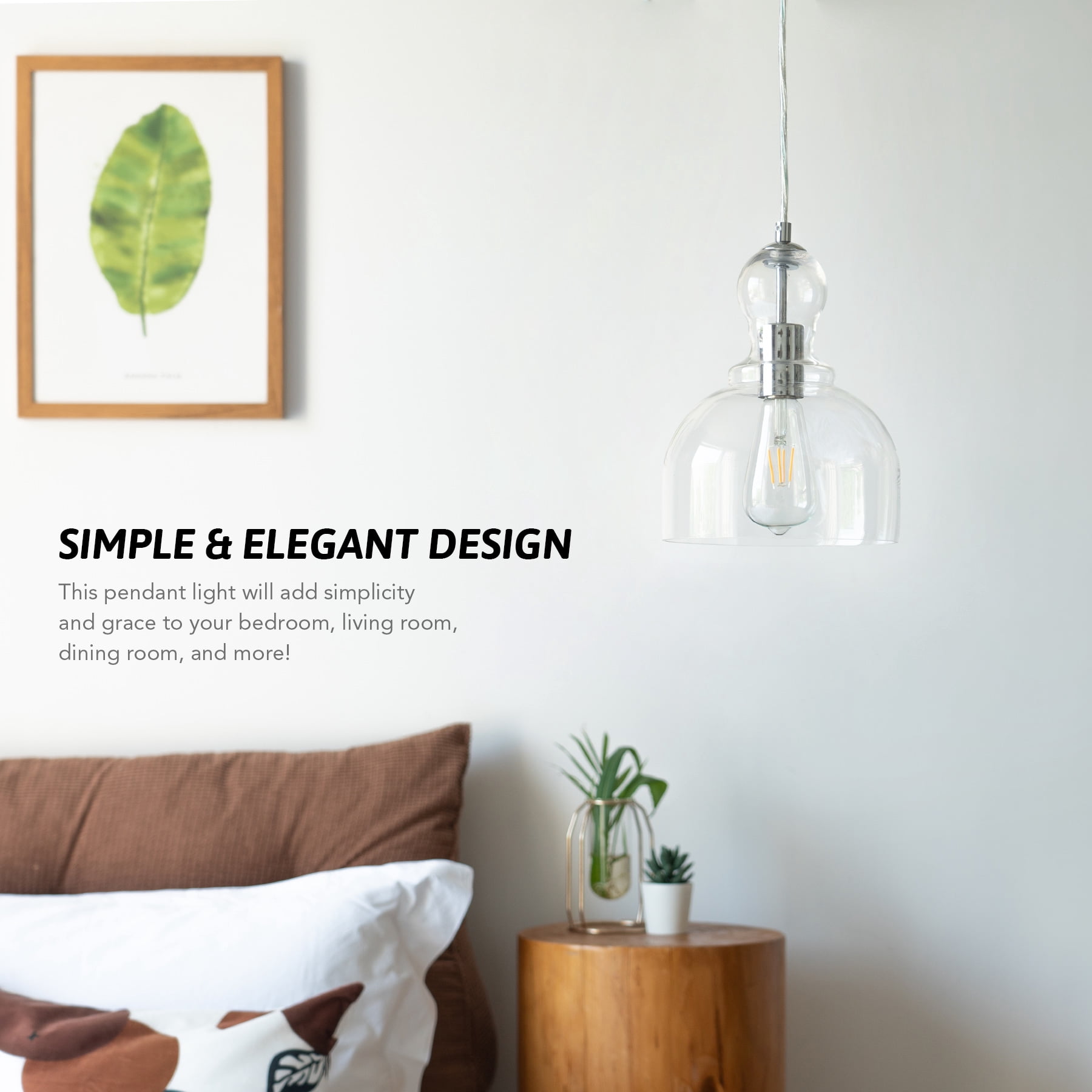 59" Pendant Light with Glass Shade & Chrome Finish for Various Home Decors
