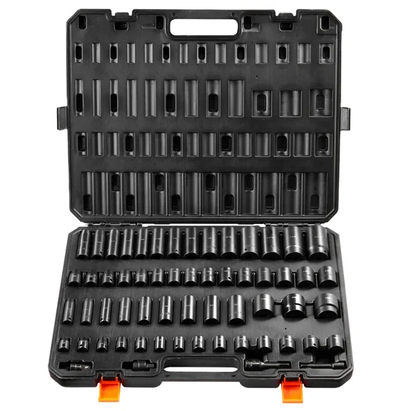 59-Piece Impact Socket Set with 3/8" and 1/2" Drive,SAE and Metric Sizes,Durable Cr-Mo Alloy Steel for Auto Repair,Easy-to-Read Markings and Storage Case