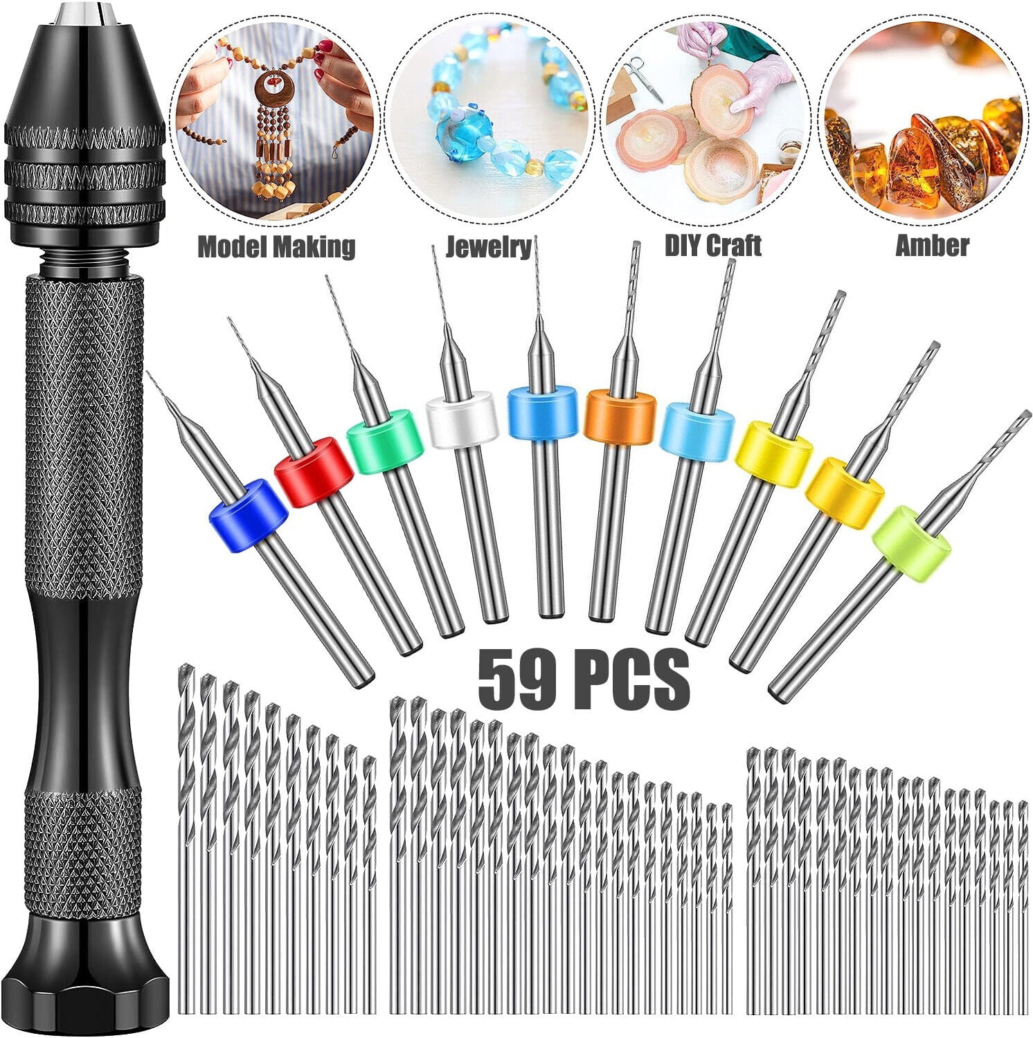 59 Pieces Hand Drill Bits Set Include 49 Pcs Metal Pin Vise Hand Drill ...