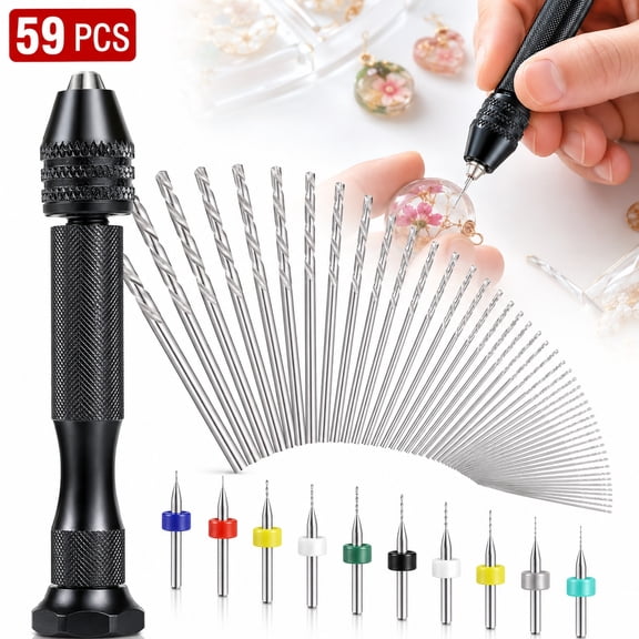 59 Pieces Hand Drill Bits Set, Pin Vise Micro Twist Drills and PCB Mini Cutting Bits for Resin Polymer Clay Craft DIY Jewelry(0.1-1mm,PCB Drill)