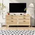 thumbnail image 1 of 59" Rattan Dresser with Drawers, 6 Drawer Dresser for Bedroom, Clothes Storage Cabinet for Bedroom, Metal Handle&Wood Legs for Hallway, Living Room, Bedroom, 1 of 2
