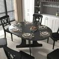 thumbnail image 1 of 59" Round Extendable Dining Table with Removable Leaf , Farmhouse Wooden Kitchen Table with X Shaped Base, Space Saving Dinner Table for Small Space, Living Room, Black, 1 of 6