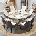 thumbnail image 1 of 59" Round Sintered Stone Dining Set w/ Lazy Susan & 8 Chairs | Carbon Steel Base & Marble Design | 9-PC for Home/Kitchen, 1 of 8