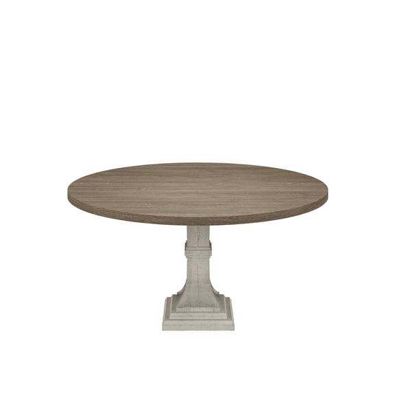 59" Round Table with Gray Surface and White Base | Suitable for Conversations over Meals | Made of MDF with Distressed Style | Resolves Issue of Boring Dining Decor