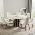 thumbnail image 1 of 59" Round White Sintered Stone Dining Table, Seats 8, Modern Design, Metal Base, Kitchen/Dining Room Table, Easy Clean, Heat &amp; Stain Resistant, 1 of 9