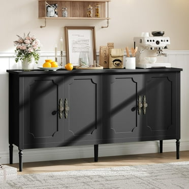 59" Sideboard Buffet Cabinet with Storage,  Vintage Coffee Bar Cabinet with 4 Doors & Adjustable Shelves for Living Room, Kitchen, Hallway, Black