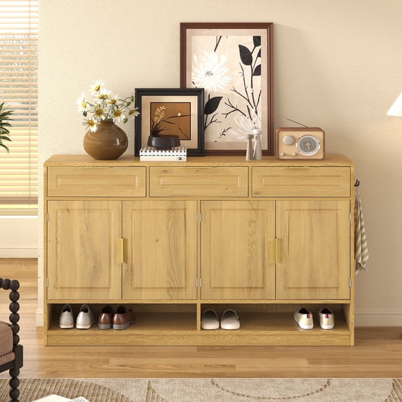59" Sideboard Cabinet, Multi-Functional Storage Cabinet with Adjustable Shelves, Wood Console Table with 3 Drawers, Hooks, for Living Room,Dining Room