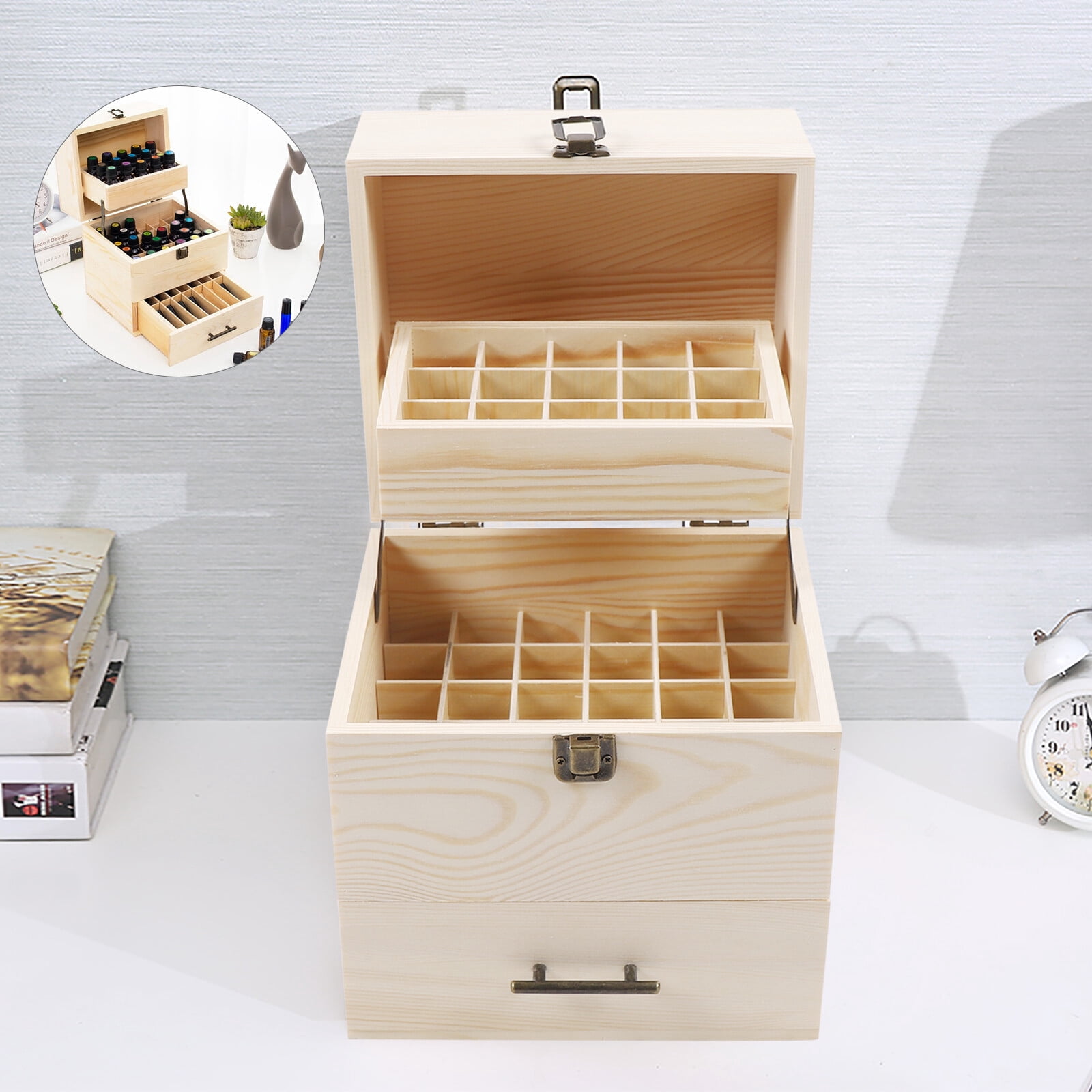 59 Slots 3 Tiers Essential Oil Storage Rack Wood Tool for Perfume Bottles Suitable for 0.5 Oz Essential Oil Bottles and 0.3 Oz Roller Bottles.