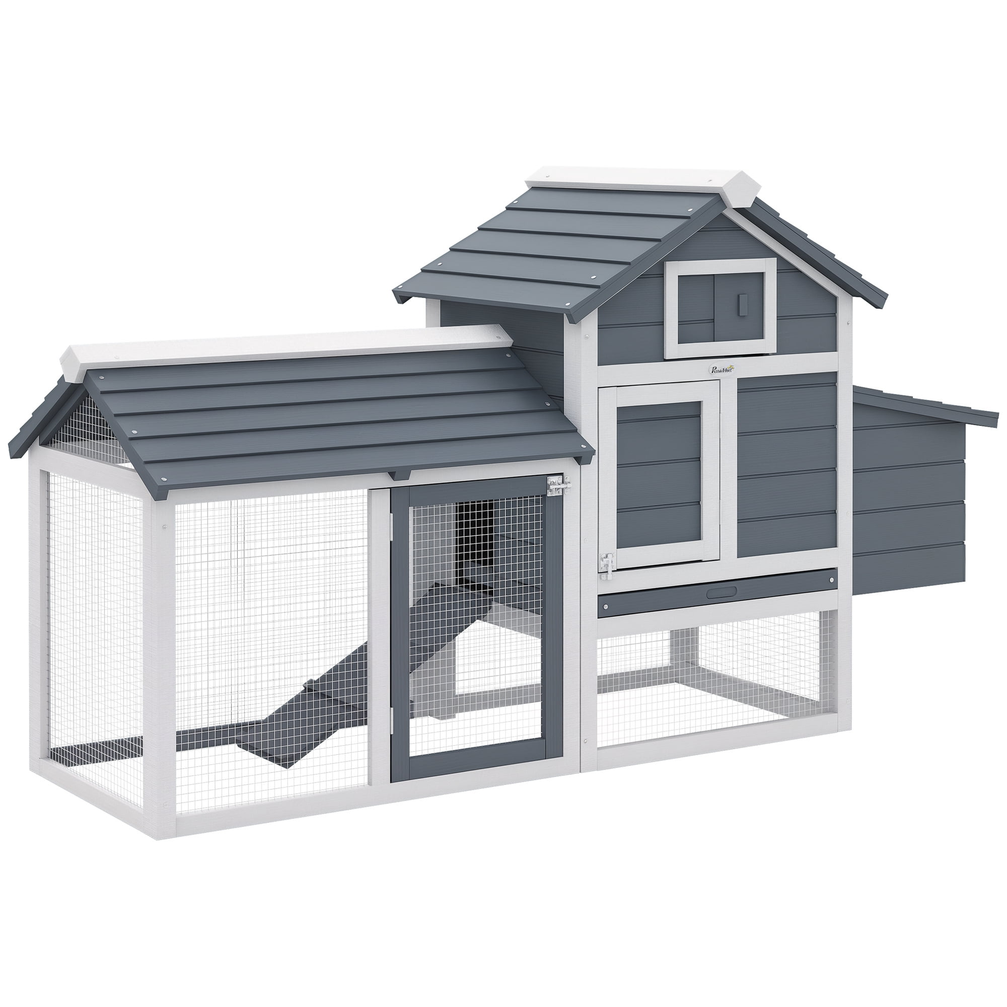 59" Small Wooden Chicken Coop Hen House Poultry Cage for Outdoor Backyard with 2 Doors, Nesting Box and Removable Tray, White