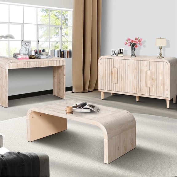 59'' Solid Wood and MDF Corner Console Table with Drawers American Design for Hallway Living Room Quick Assembly