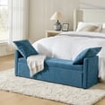 thumbnail image 1 of Tina's Home 59" Storage Bench Upholstered Bed End Foot Stool 2 Throw Pillows Bedroom Entryway Living Room Teal, 1 of 8