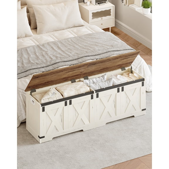 59" Storage Chest,Lift-Top Organizer Chest,for Entryway Bedroom,White Brown
