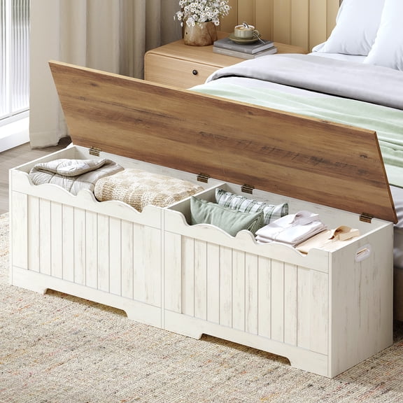 Hzuaneri Extra Large Storage Chest, 59" Lift Top Storage Bench with 2 Safety Hinges, Entryway Shoe Bench, Supports 330 lb, Easy Assembly, Rustic White