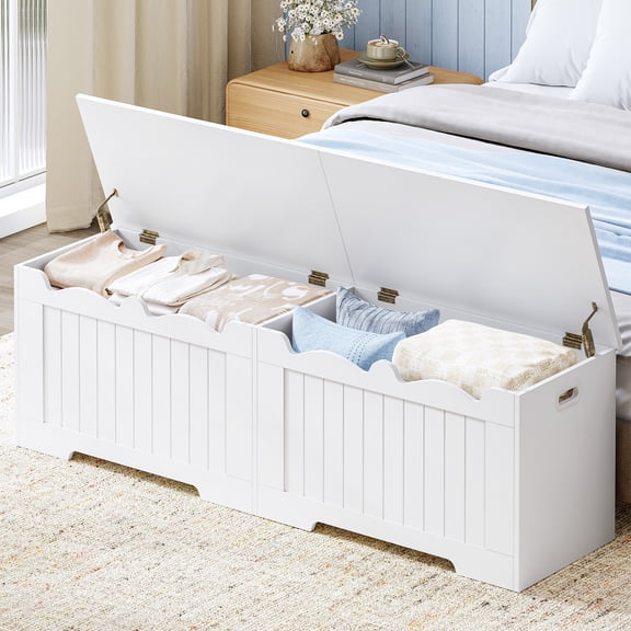 Hzuaneri Extra Large Storage Chest, 59" Lift Top Storage Bench with 2 Safety Hinges, Entryway Shoe Bench, Supports 330 lb, Easy Assembly, White