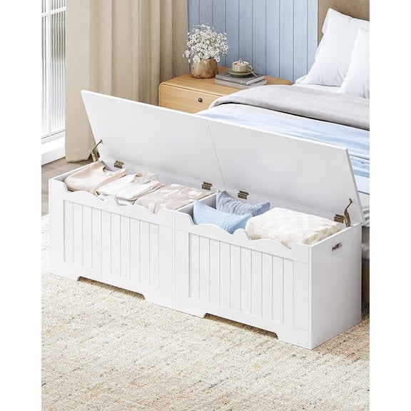 59" Storage Chest, Wooden Lift-Top Bench Trunk with 2 Hinges, Shoe Bench Organizer, White