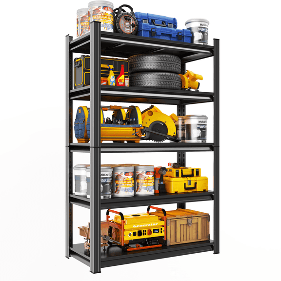 59''Storage Shelves, Garage Metal Shelving Unit, Adjustable, Double-Layer Column with Reinforced Ribs, Heavy-Duty, Capable of Bearing 3000 lbs, Suitable for Garage, Warehouse, Kitchen Storage