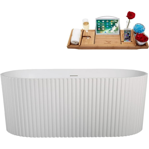 59" Streamline B-204-06-BGL Soaking Freestanding Tub and Tray With Internal Drain in Brushed Gold