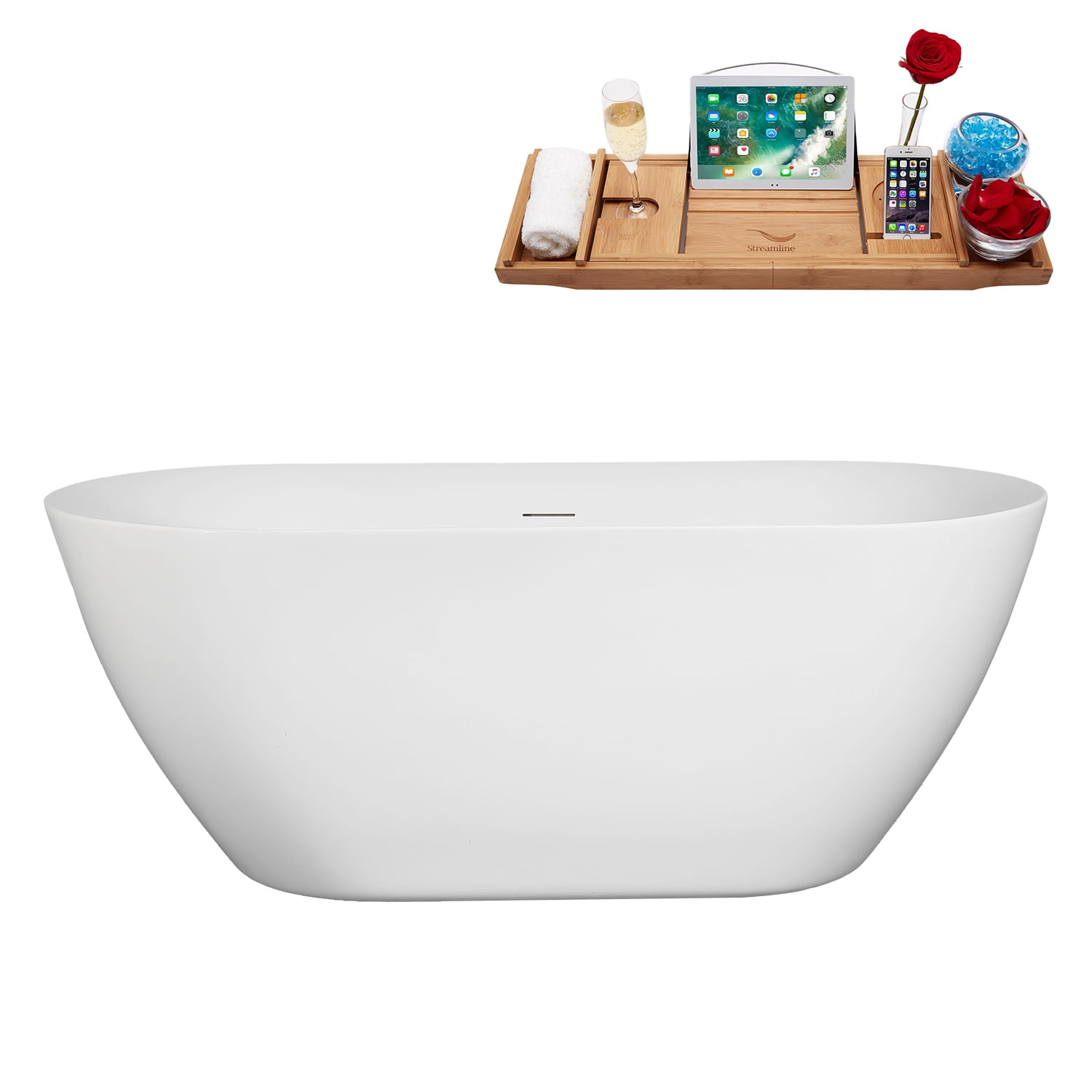 59" Streamline B-244-36-BGL Soaking Freestanding Tub and Tray With Internal Drain in Brushed Gold
