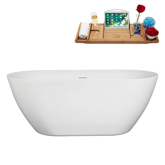 59" Streamline B-244-36-BGL Soaking Freestanding Tub and Tray With Internal Drain in Brushed Gold
