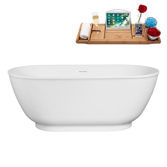 59" Streamline B-260-48-PBR Soaking Freestanding Tub and Tray With Internal Drain in Polished Brass