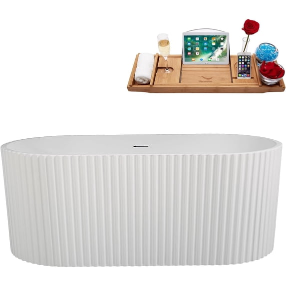 59" Streamline B-280-63-BNK Soaking Freestanding Tub and Tray With Internal Drain in Brushed Nickel