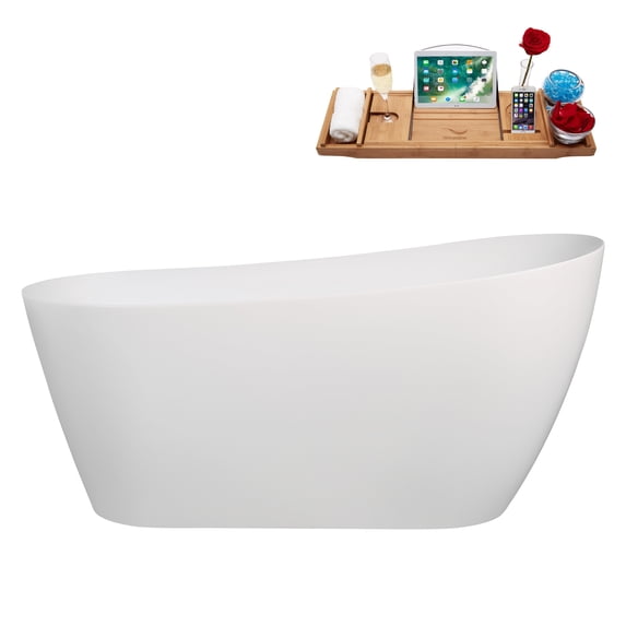 59" Streamline B-500-229-BBR Soaking Glossy White Freestanding Tub and Tray With Internal Drain in Brushed Brass