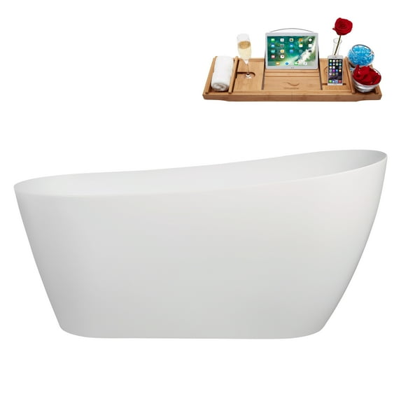 59" Streamline B-500-229-PBR Soaking Glossy White Freestanding Tub and Tray With Internal Drain in Polished Brass