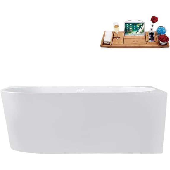 59" Streamline G-69-280-BGL Soaking Glossy White Freestanding Tub and Tray With Internal Drain in Brushed Gold