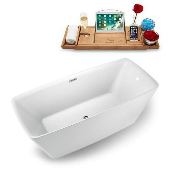 59" Streamline N-1261-59FSWH-FM Freestanding Tub and Tray With Internal Drain