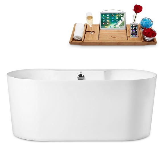 59" Streamline N-2120-59FSWH-FM Freestanding Tub and Tray With Internal Drain