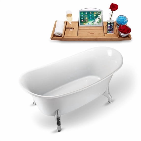 59" Streamline N1080CH Clawfoot Tub and Tray With External Drain