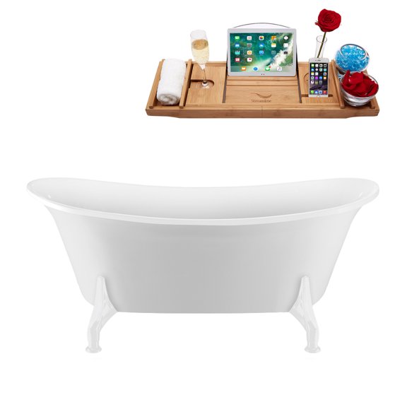59" Streamline N1080WH-IN-ORB Clawfoot Tub and Tray With Internal Drain