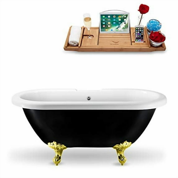 59" Streamline N1120GLD-CH Clawfoot Tub and Tray With External Drain